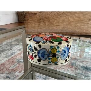 Vintage Lacquered Floral Wooden Box Hand Painted Jewelry Trinket Holder